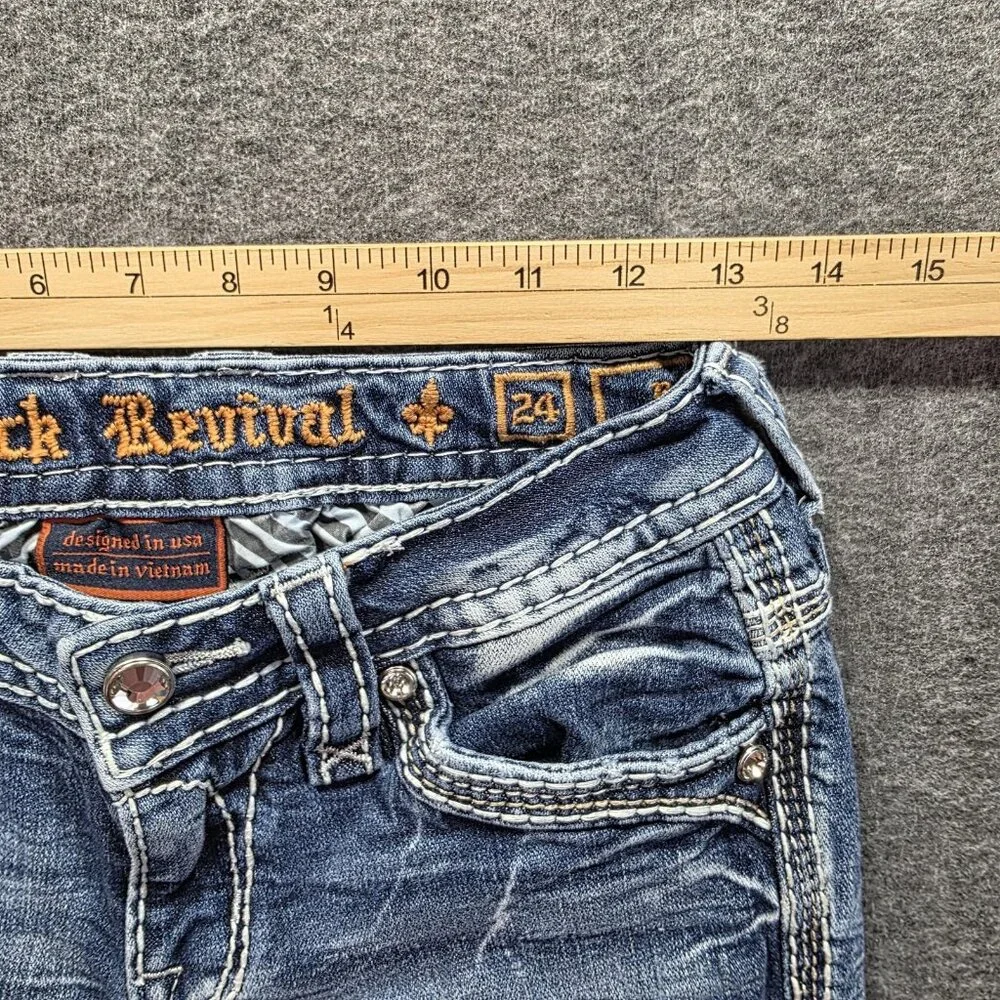 Rock Revival Jeans Womens 24 Bootcut Nadine Distressed Rhinestone Embroidered - Picture 8 of 11